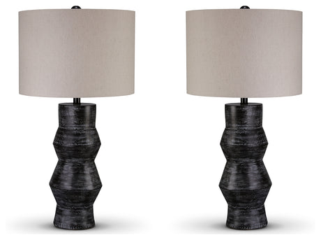 Kerbert 2-Piece Table Lamp Set in Distressed Black from Ashley - Luna Furniture
