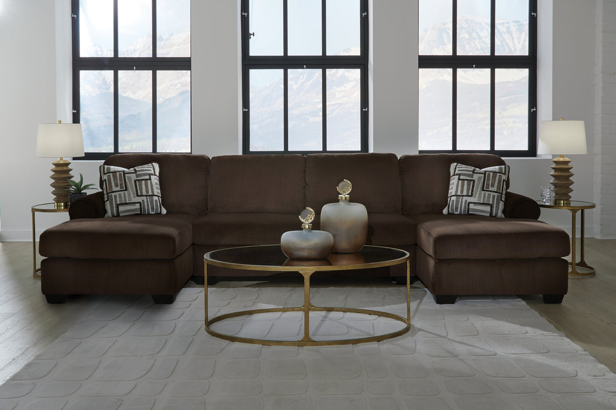 Kimlee Chocolate 3-Piece Double Chaise Sectional from Ashley Furniture - Luna Furniture