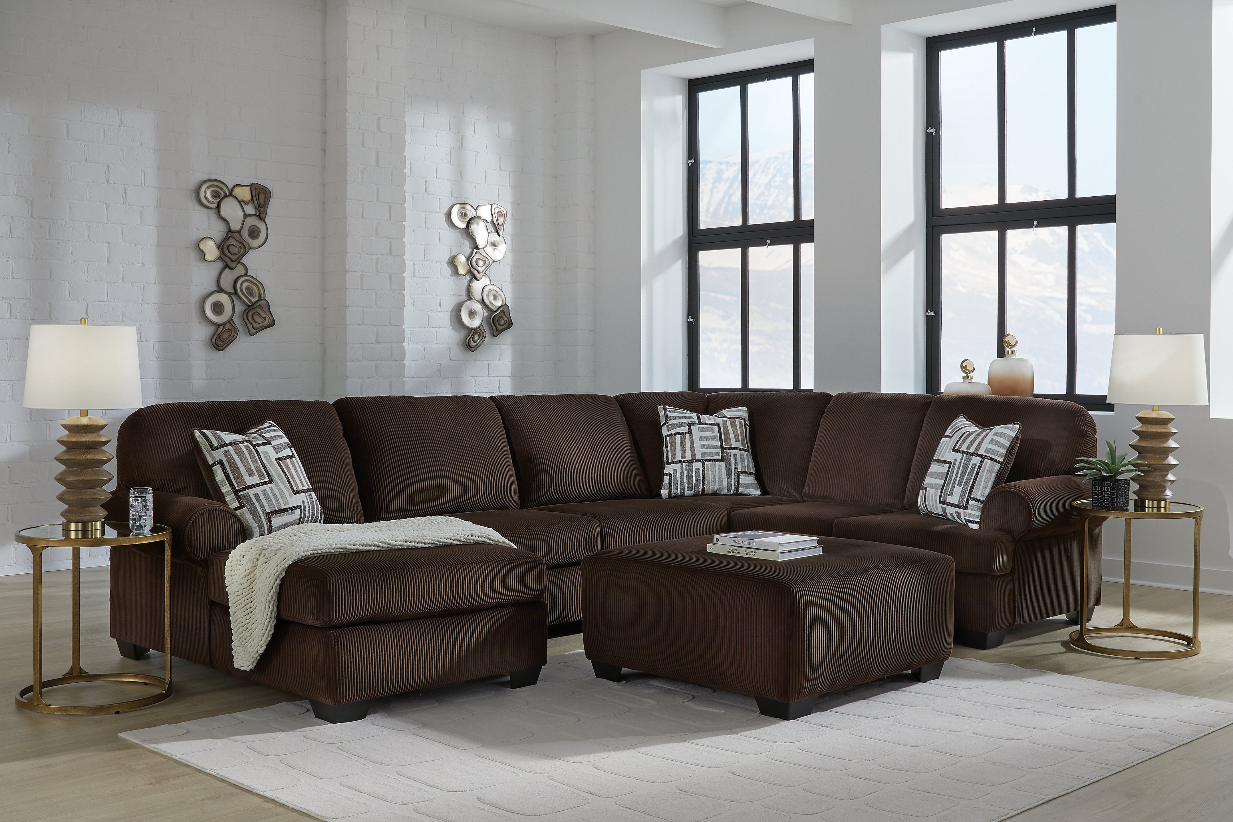 Ashley Kimlee Landsings Chocolate 3-Piece LAF Sectional – Luna