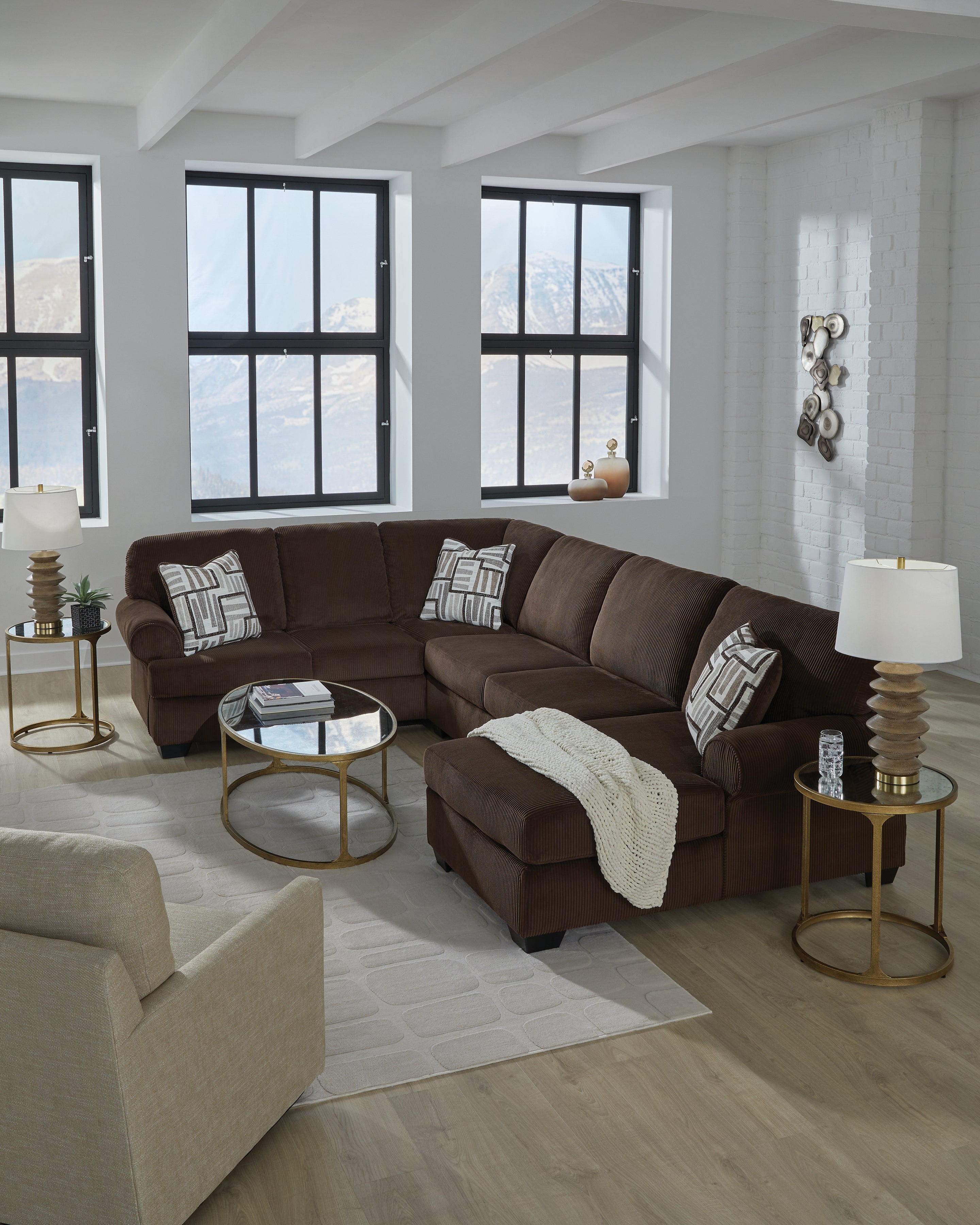 Ashley Kimlee Landsings Chocolate 3-Piece RAF Sectional – Luna