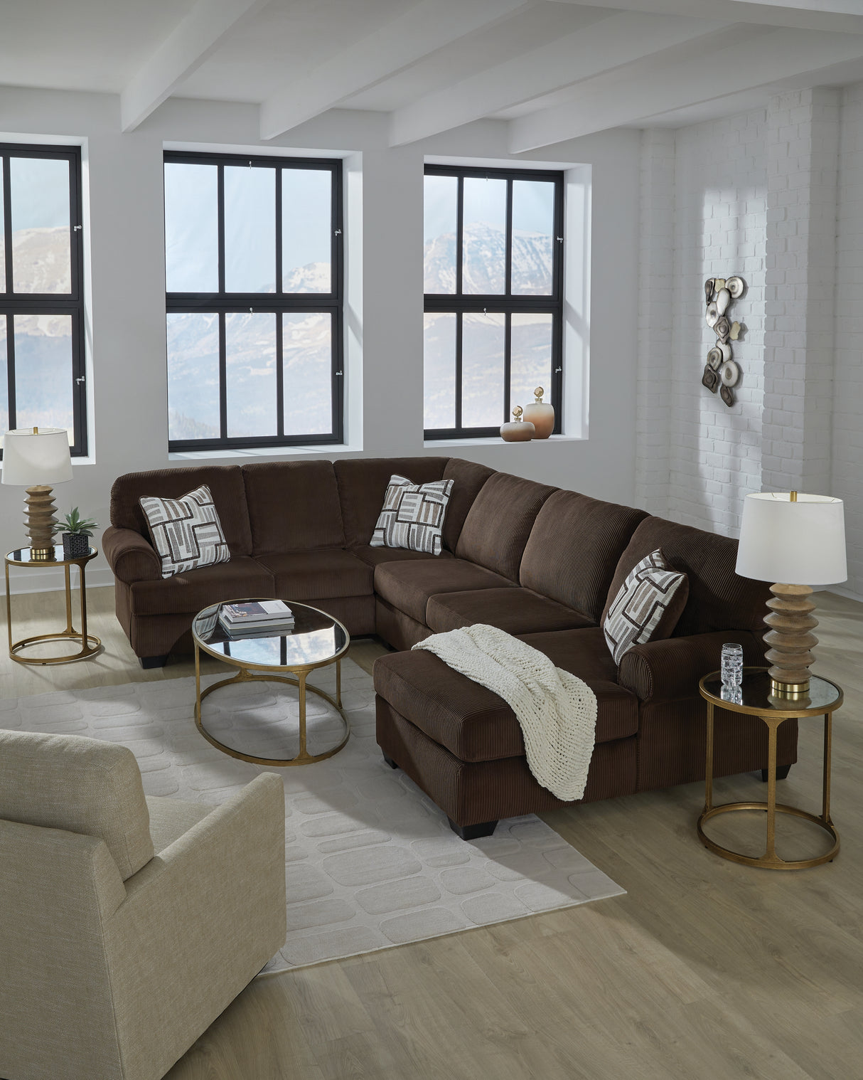 Kimlee Chocolate 3-Piece RAF Sectional from Ashley Furniture - Luna Furniture