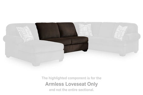 Kimlee Chocolate Armless Loveseat from Ashley - Luna Furniture