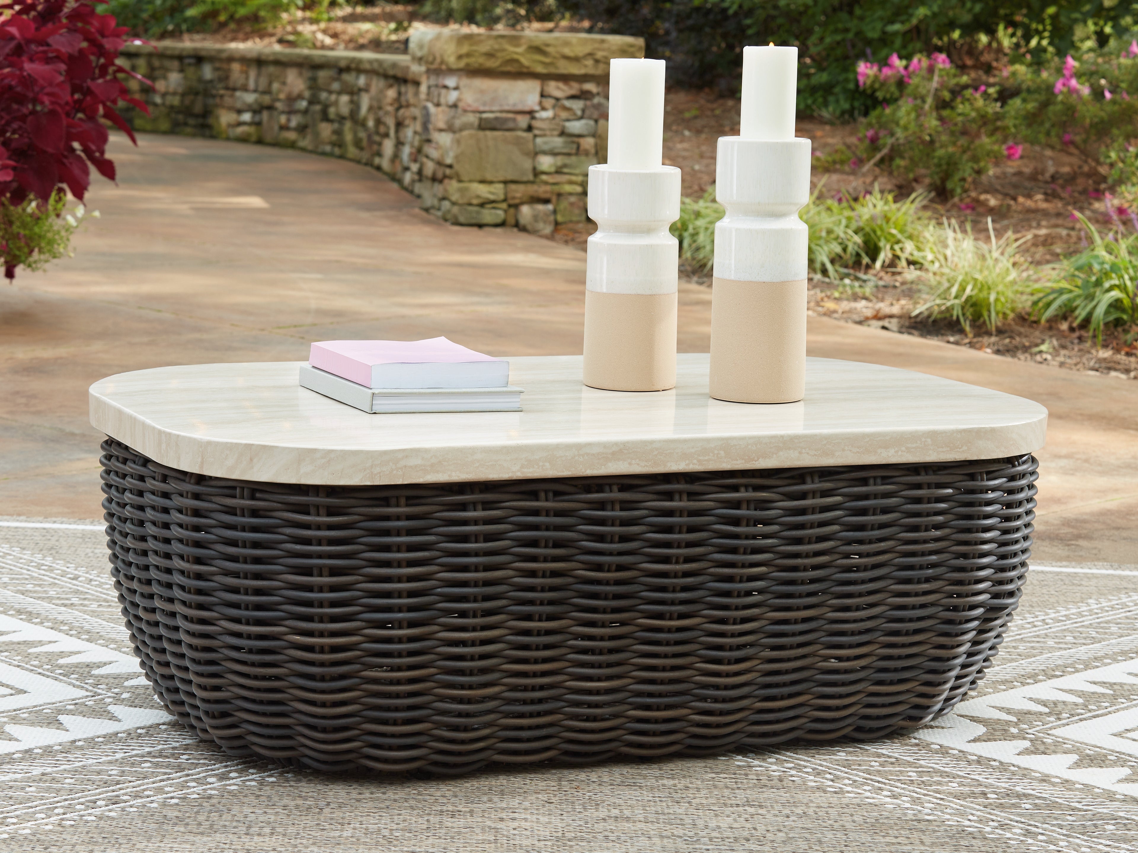 Kimora Beige/Dark Brown Outdoor Coffee Table – Luna Furniture