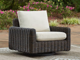Kimora Beige/Dark Brown Outdoor Swivel Lounge Chair from Ashley Furniture - Luna Furniture