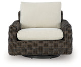 Kimora Beige/Dark Brown Outdoor Swivel Lounge Chair from Ashley Furniture - Luna Furniture