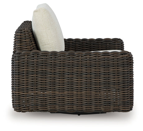 Kimora Beige/Dark Brown Outdoor Swivel Lounge Chair from Ashley Furniture - Luna Furniture