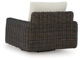 Kimora Beige/Dark Brown Outdoor Swivel Lounge Chair from Ashley Furniture - Luna Furniture