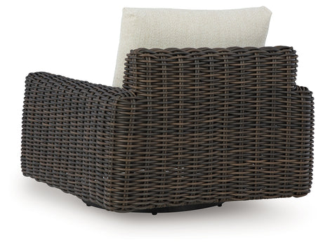 Kimora Beige/Dark Brown Outdoor Swivel Lounge Chair from Ashley Furniture - Luna Furniture