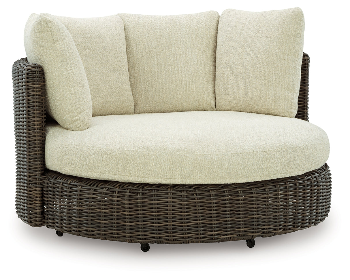 Kimora Beige/Dark Brown Outdoor Swivel Lounge Chair with Cushion from Ashley Furniture - Luna Furniture