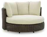 Kimora Beige/Dark Brown Outdoor Swivel Lounge Chair with Cushion from Ashley Furniture - Luna Furniture