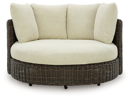 Kimora Beige/Dark Brown Outdoor Swivel Lounge Chair with Cushion from Ashley - Luna Furniture