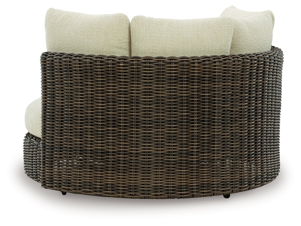 Kimora Beige/Dark Brown Outdoor Swivel Lounge Chair with Cushion from Ashley Furniture - Luna Furniture