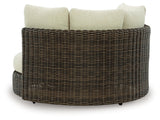 Kimora Beige/Dark Brown Outdoor Swivel Lounge Chair with Cushion from Ashley Furniture - Luna Furniture
