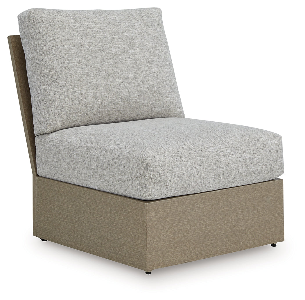 Kimpton Isle Brown/Beige Outdoor Armless Chair with Cushion from Ashley Furniture - Luna Furniture