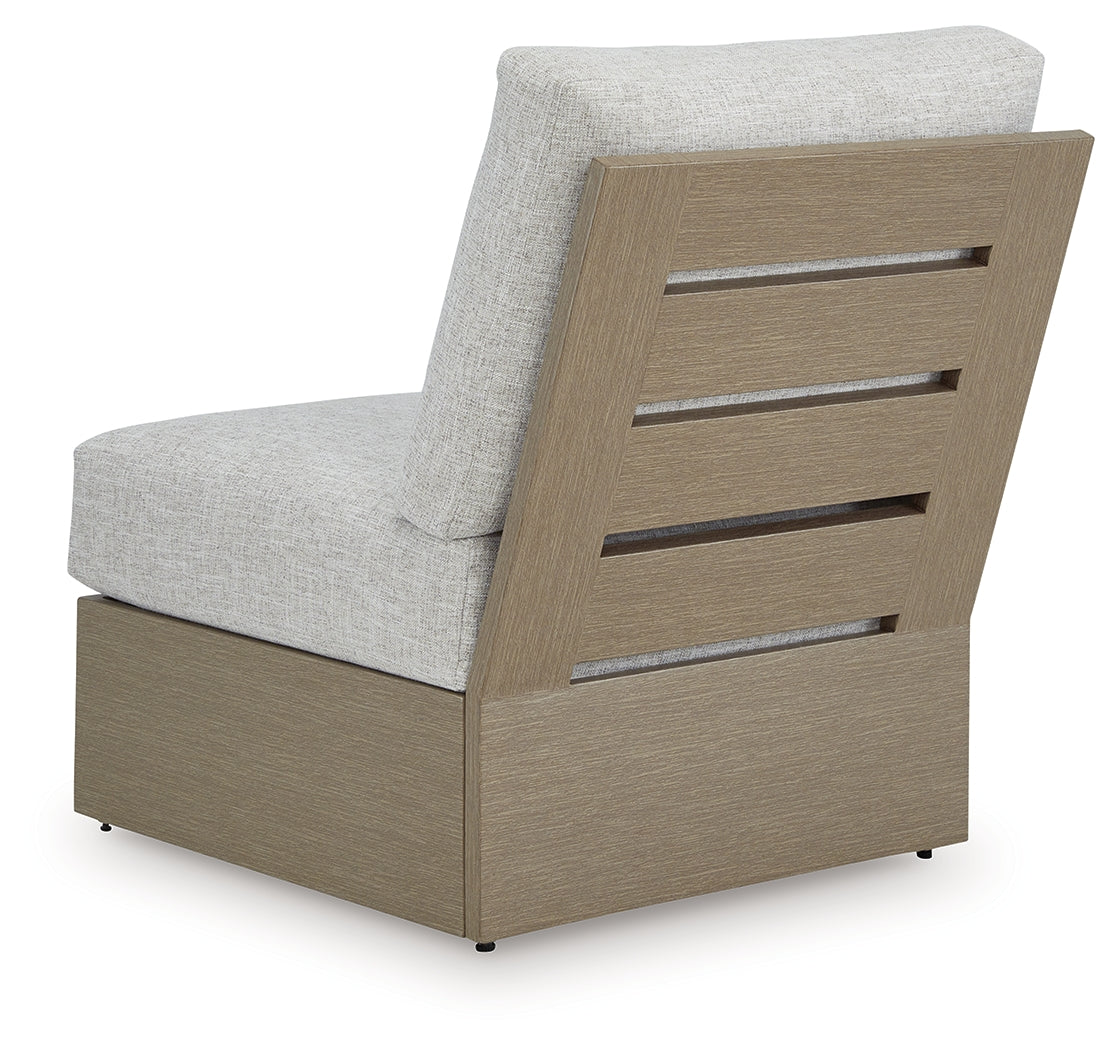 Kimpton Isle Brown/Beige Outdoor Armless Chair with Cushion from Ashley Furniture - Luna Furniture