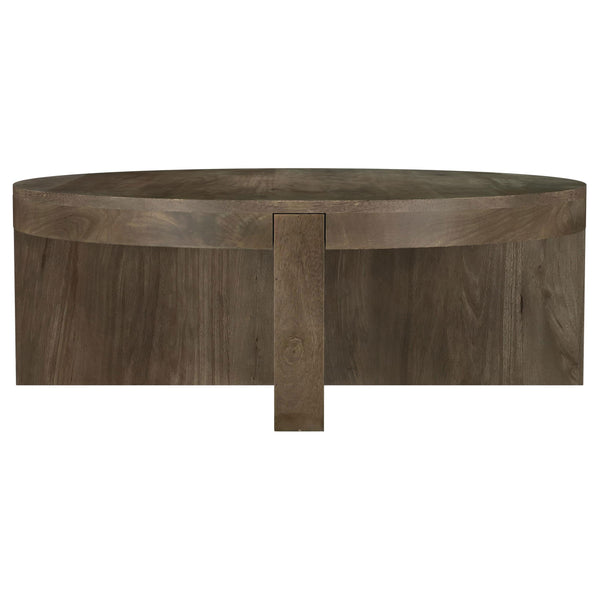 Kinkaid Brown Round Solid Mango Wood Coffee Table