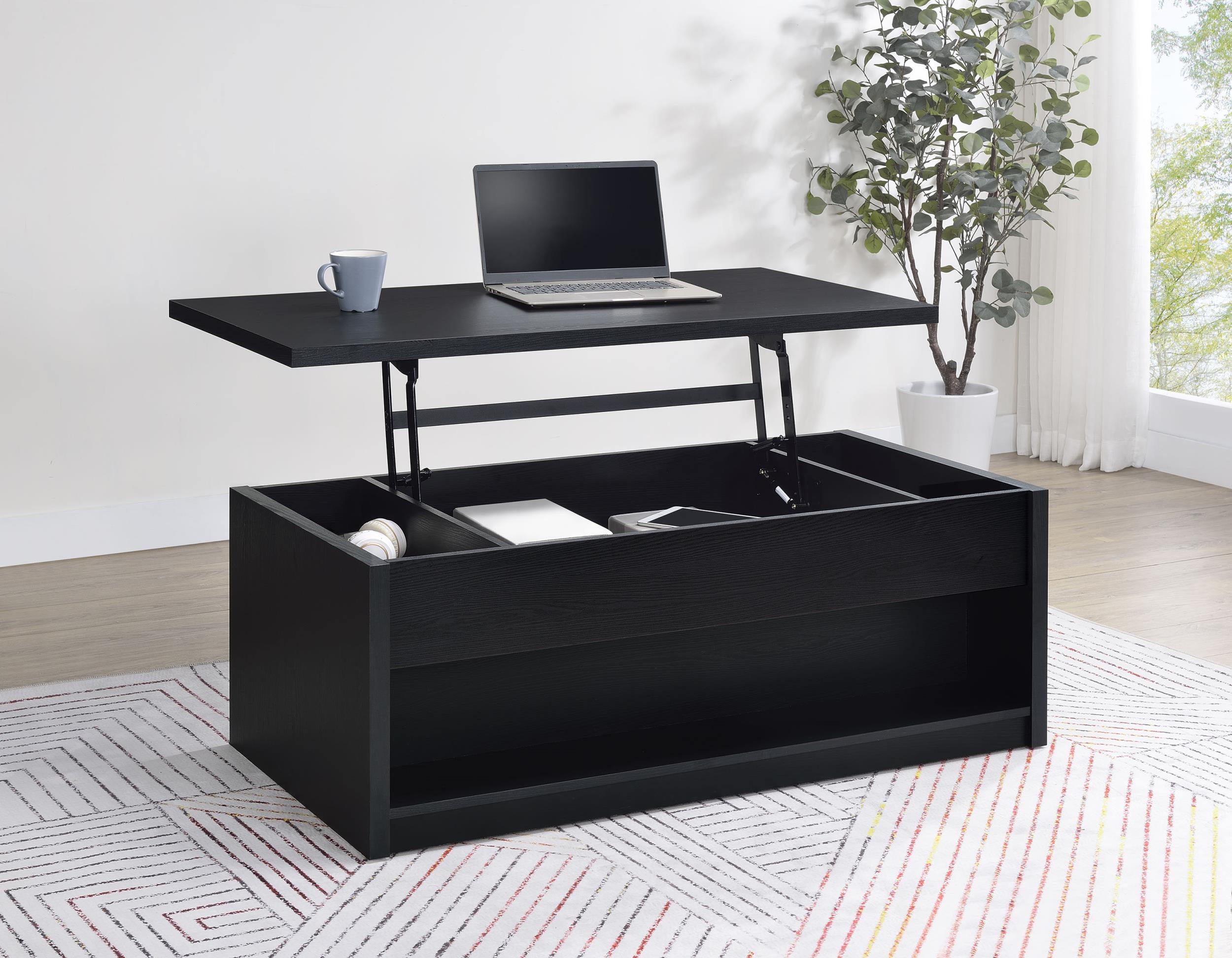 Knapp Black Lift Top Cocktail Coffee Table with Dual Drawers