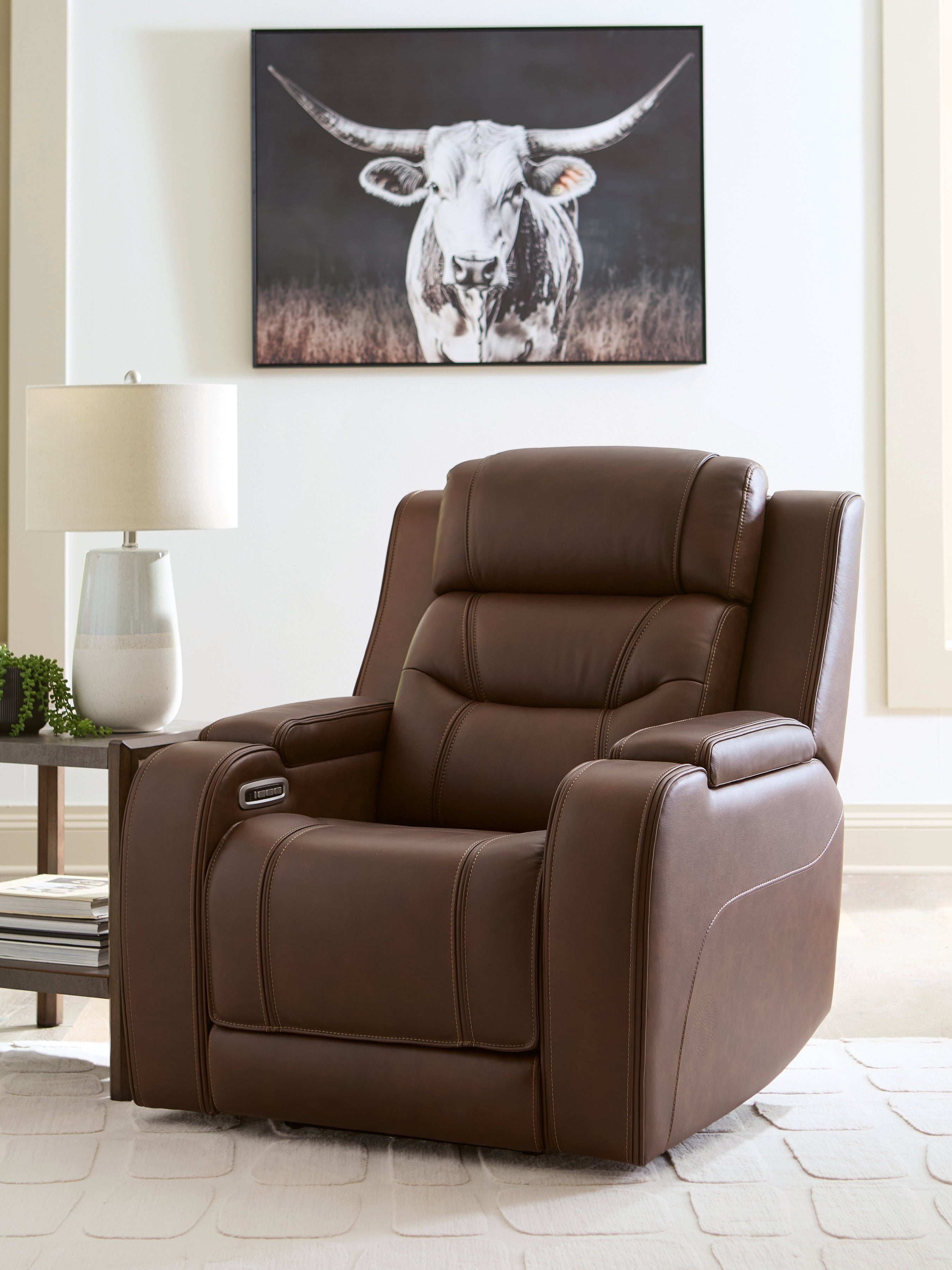 Knightington Brown Power Recliner with Audio Seating – Luna Furniture