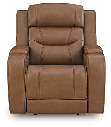 Knightington Caramel Power Recliner with Audio Seating from Ashley - Luna Furniture