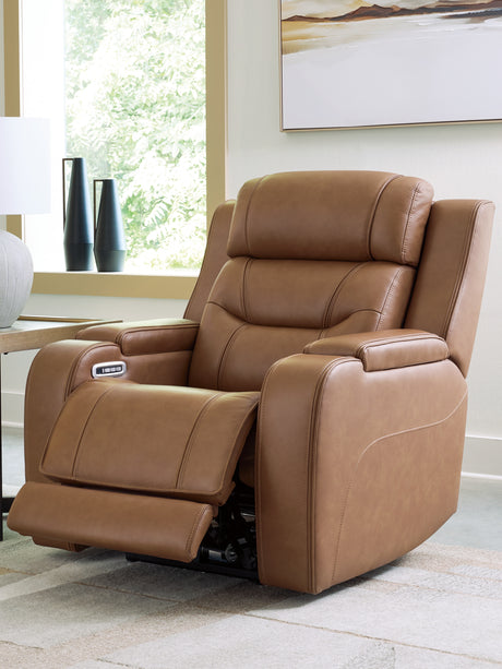 Knightington Caramel Power Recliner with Audio Seating from Ashley - Luna Furniture