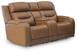 Knightington Caramel Power Reclining Loveseat with Audio Seating from Ashley - Luna Furniture