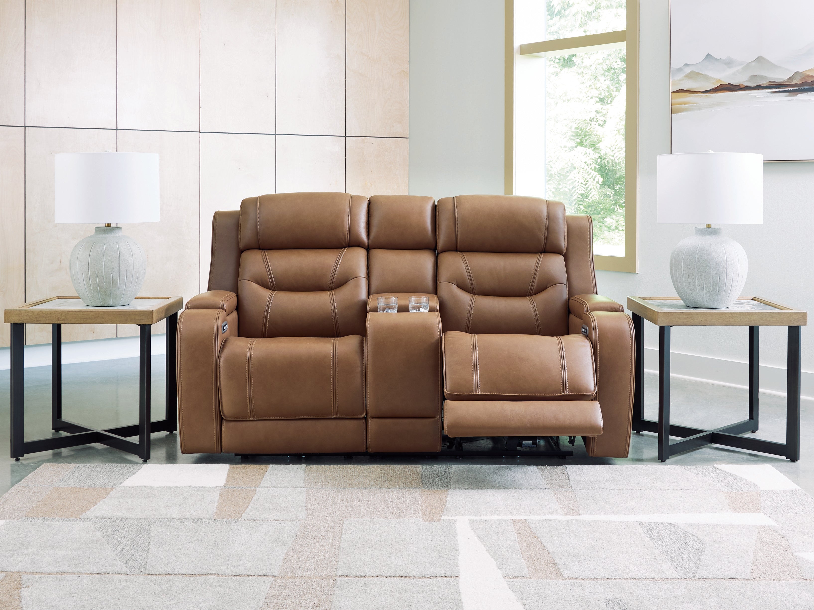 Ashley Knightington Caramel Power Reclining Loveseat with Audio