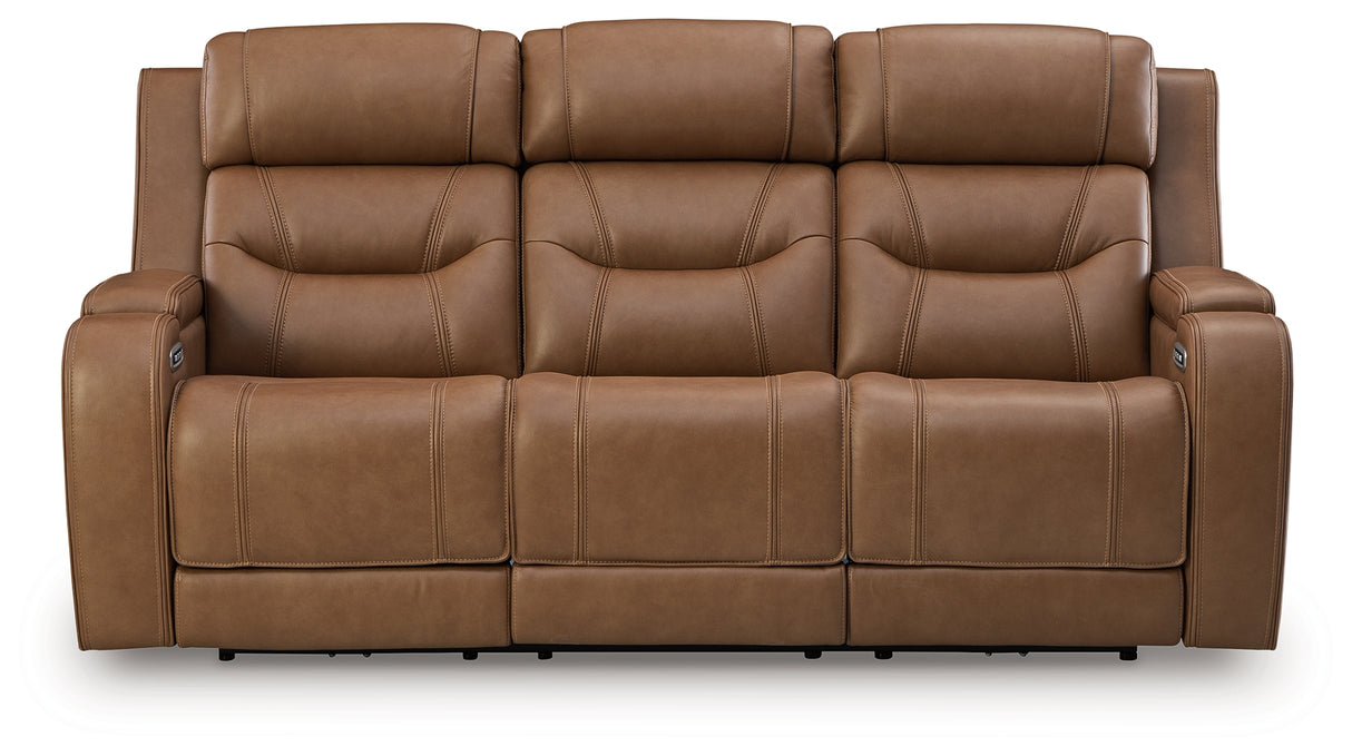 Knightington Caramel Power Reclining Sofa with Audio Seating from Ashley - Luna Furniture