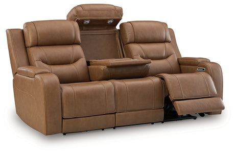 Knightington Caramel Power Reclining Sofa with Audio Seating from Ashley - Luna Furniture
