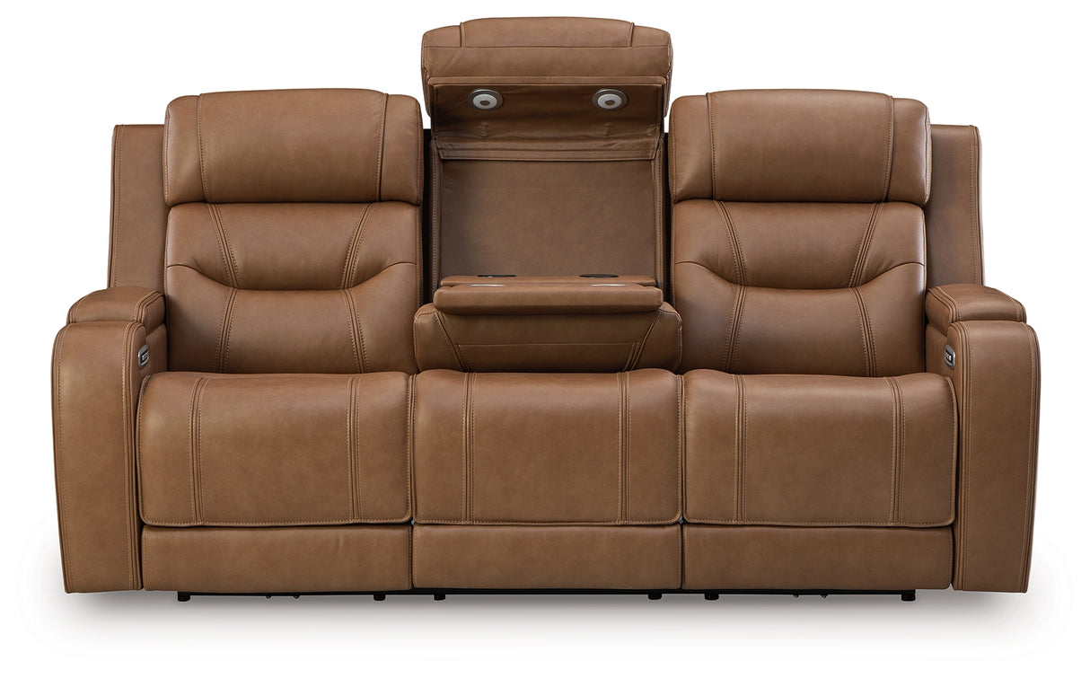 Knightington Caramel Power Reclining Sofa with Audio Seating from Ashley - Luna Furniture