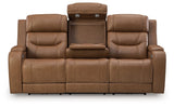 Knightington Caramel Power Reclining Sofa with Audio Seating from Ashley - Luna Furniture