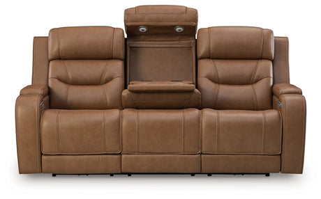 Knightington Caramel Power Reclining Sofa with Audio Seating from Ashley - Luna Furniture