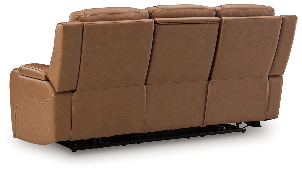 Knightington Caramel Power Reclining Sofa with Audio Seating from Ashley - Luna Furniture