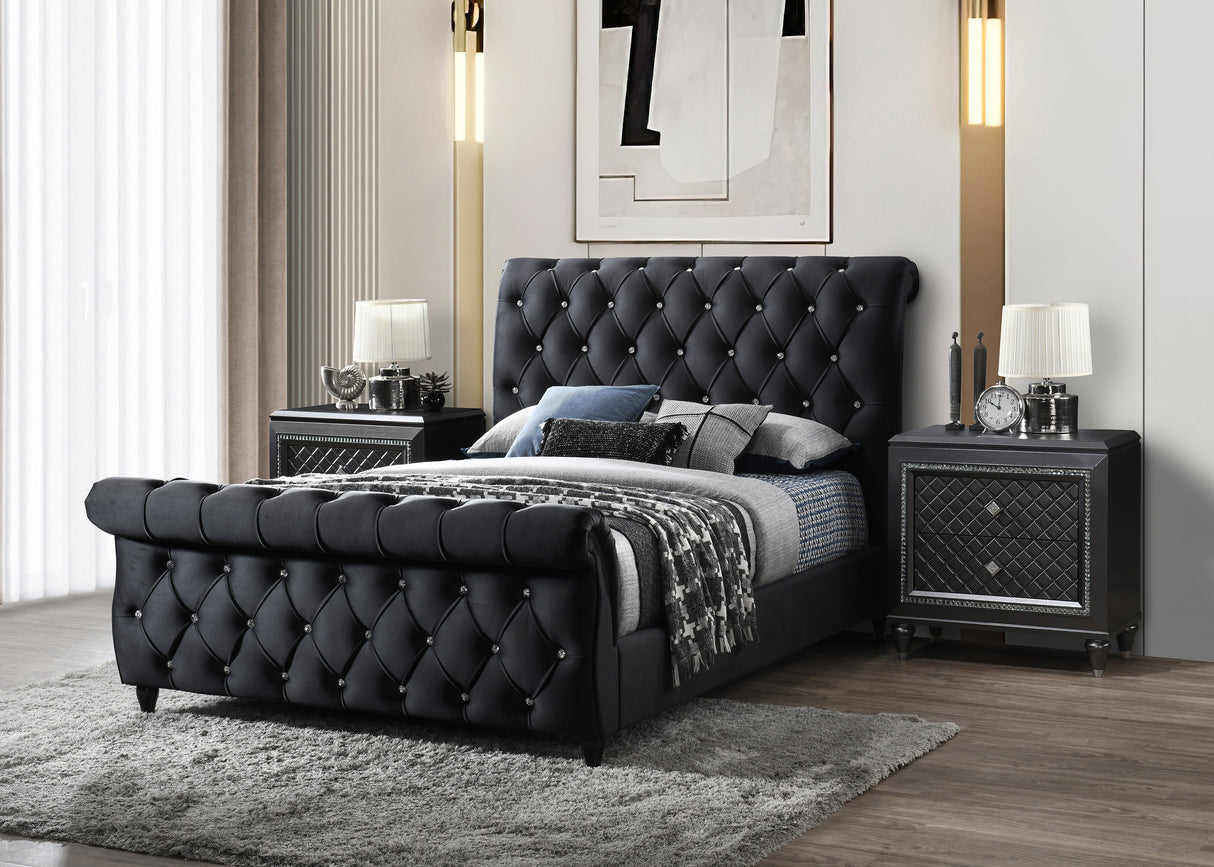 Kyrie Black King Upholstered Bed from Crown Mark - Luna Furniture