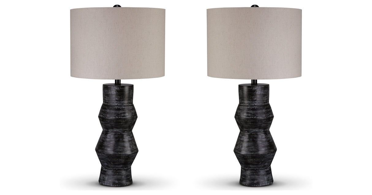 Kerbert 2-Piece Table Lamp Set in Distressed Black from Ashley - Luna Furniture