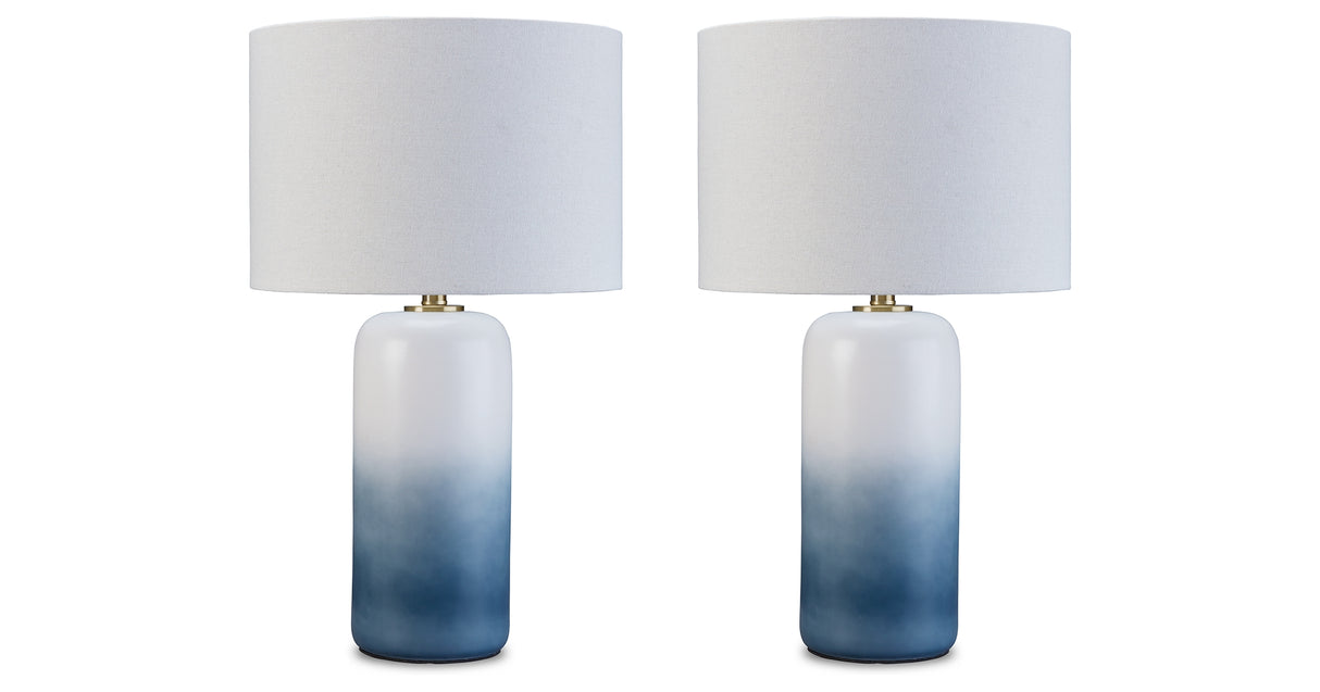 Lemrich 2-Piece Table Lamp Set in White/Teal from Ashley - Luna Furniture