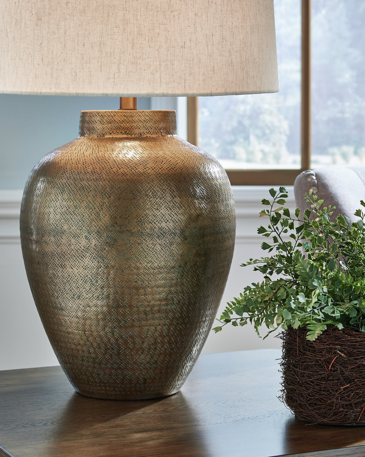 Madney 2-Piece Table Lamp Set in Antique Gold Finish from Ashley - Luna Furniture