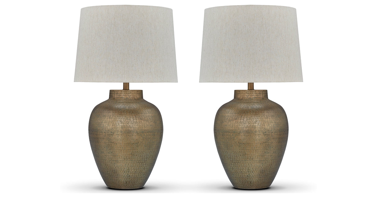 Madney 2-Piece Table Lamp Set in Antique Gold Finish from Ashley Furniture - Luna Furniture