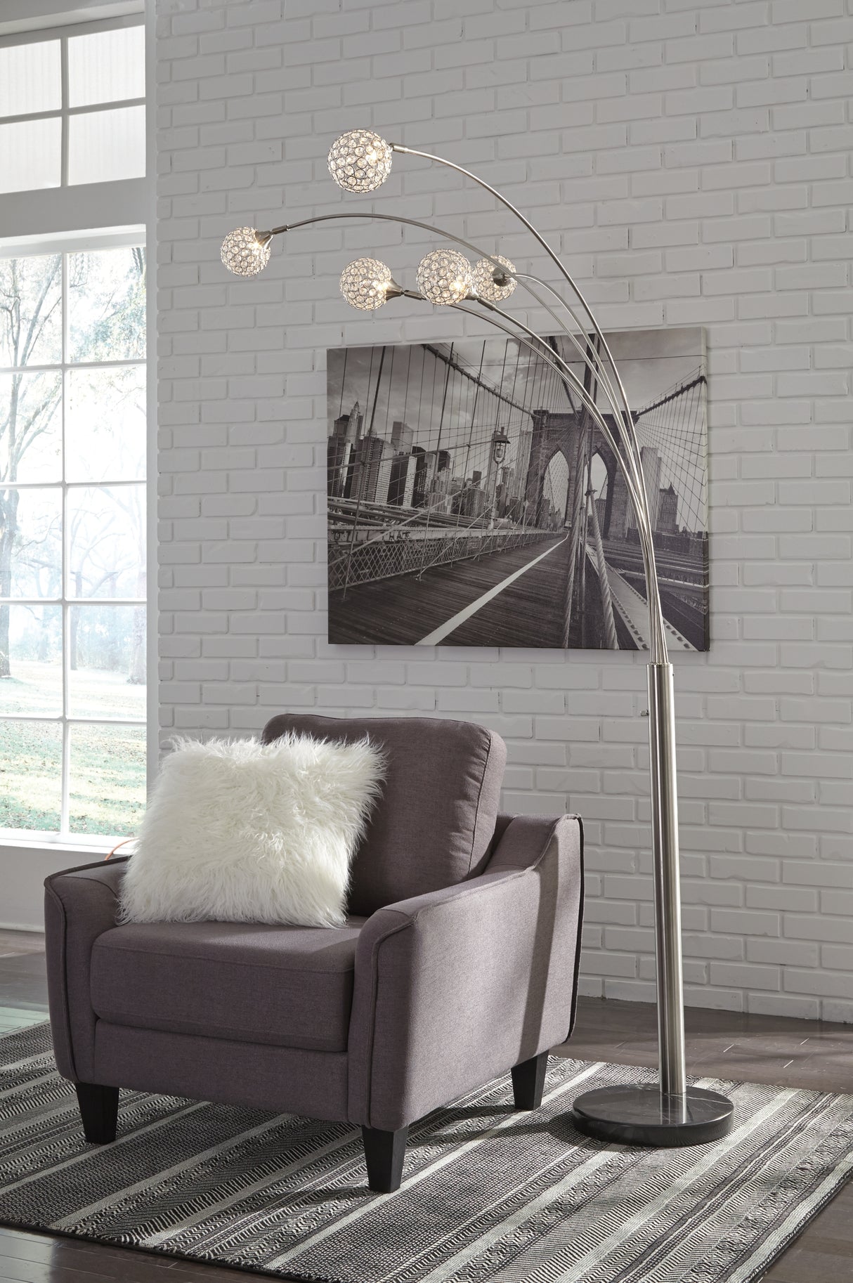 Winter Silver Finish Arc Lamp from Ashley Furniture - Luna Furniture