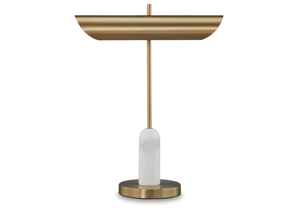 Rowleigh Gold Finish/White Desk Lamp from Ashley Furniture - Luna Furniture