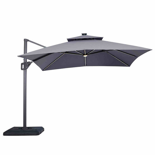 Sano Gray 10' Square Double Top Umbrella with LED Lights and 37" Base
