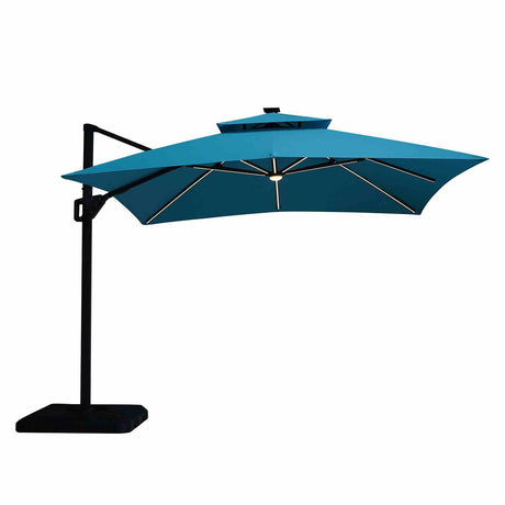 Sano Teal 10' Square Double Top Umbrella with LED Lights and 37" Base from Furniture of America - Luna Furniture