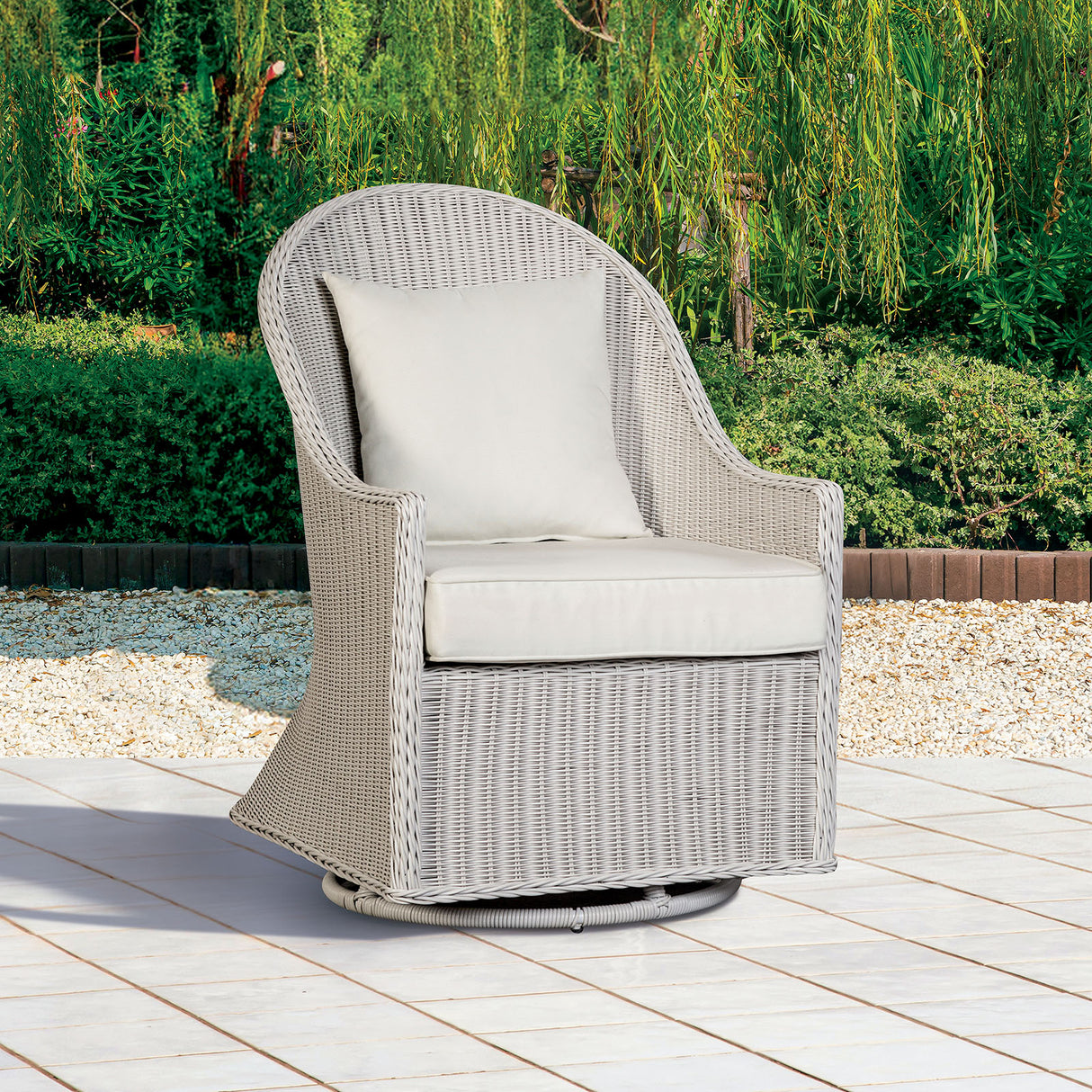 Tomohon White Swivel Wicker Chair from Furniture of America - Luna Furniture