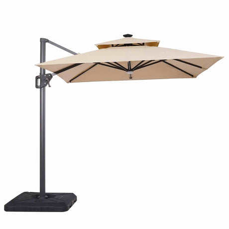 Xico Beige 8' Square Double Top Umbrella with LED Lights and 37" Base from Furniture of America - Luna Furniture