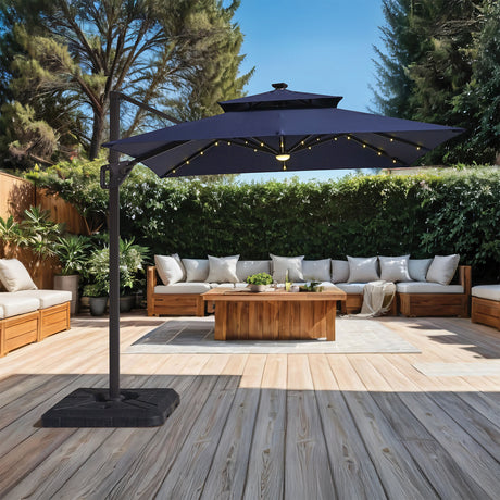 Xico Teal 8' Square Double Top Umbrella with LED Lights and 37" Base from Furniture of America - Luna Furniture