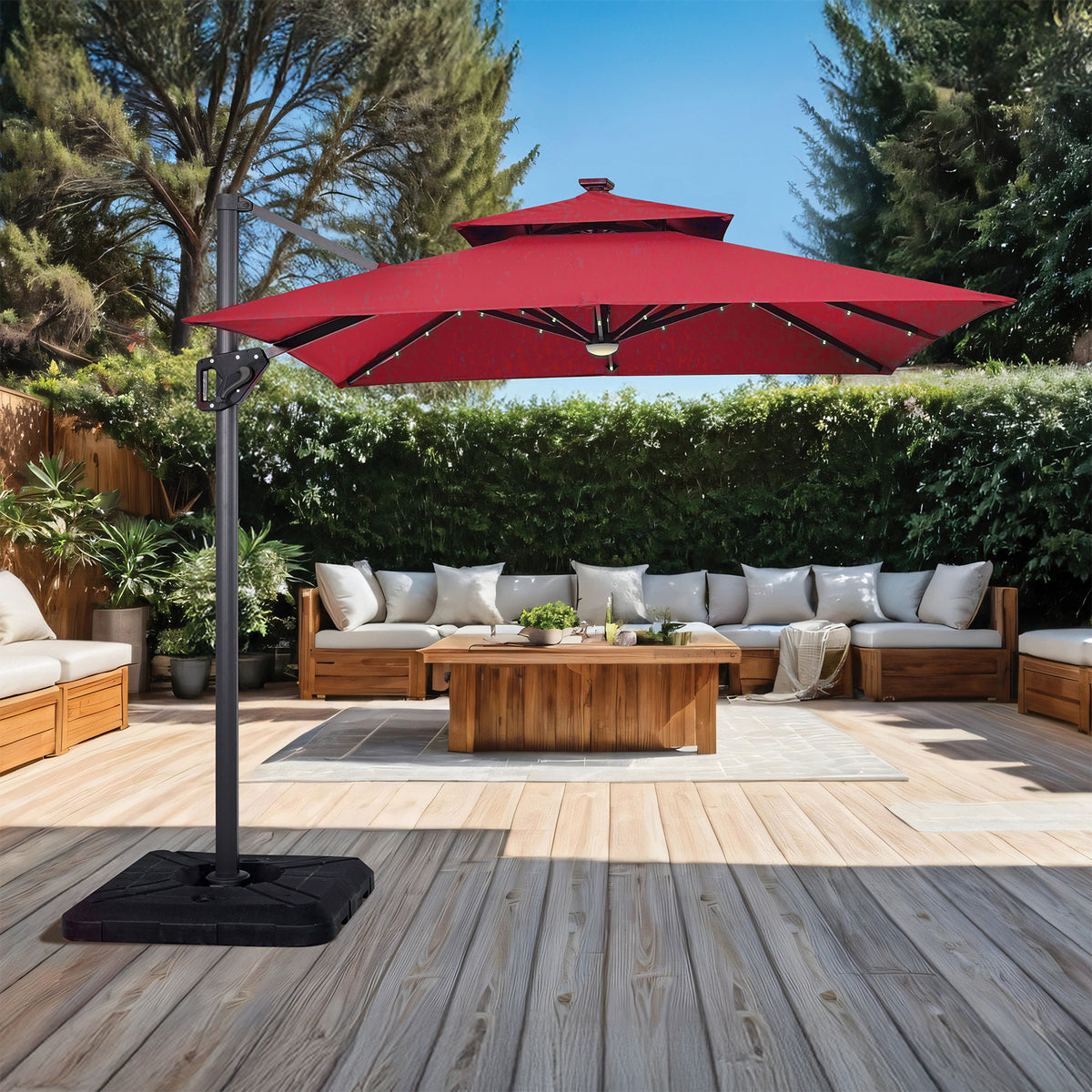 Xico Red 8 Ft Square Umbrella w/ Double Top w/ LED Light + 37" Large Base from Furniture of America - Luna Furniture