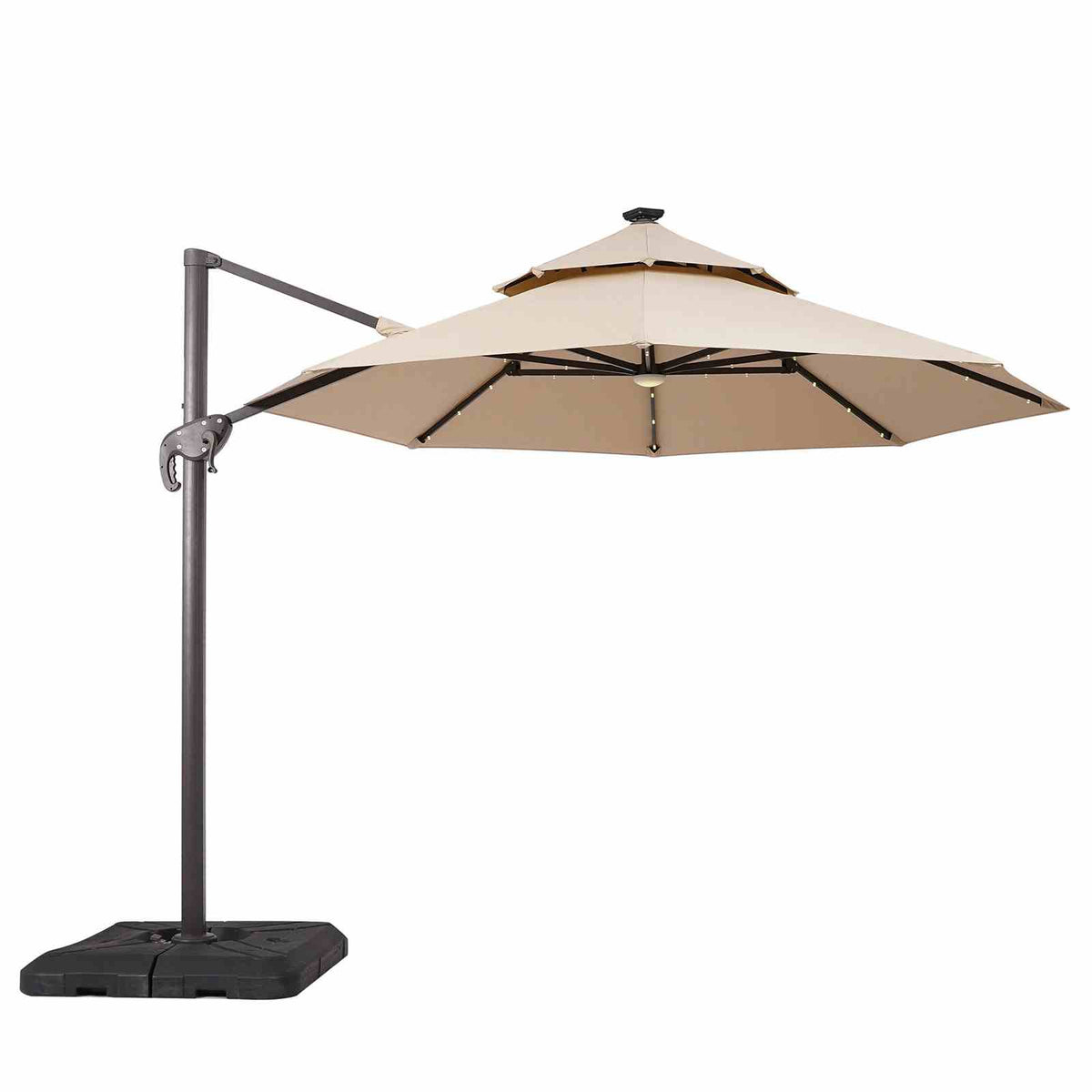 Nuti Beige 10 Ft Round Umbrella w/ LED Light + 37" Large Base from Furniture of America - Luna Furniture