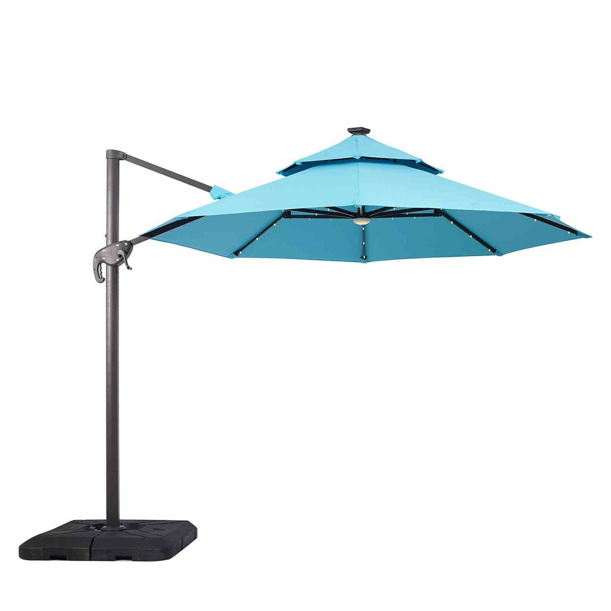 Nuti Teal 10 Ft Round Umbrella w/ LED Light + 37" Large Base from Furniture of America - Luna Furniture