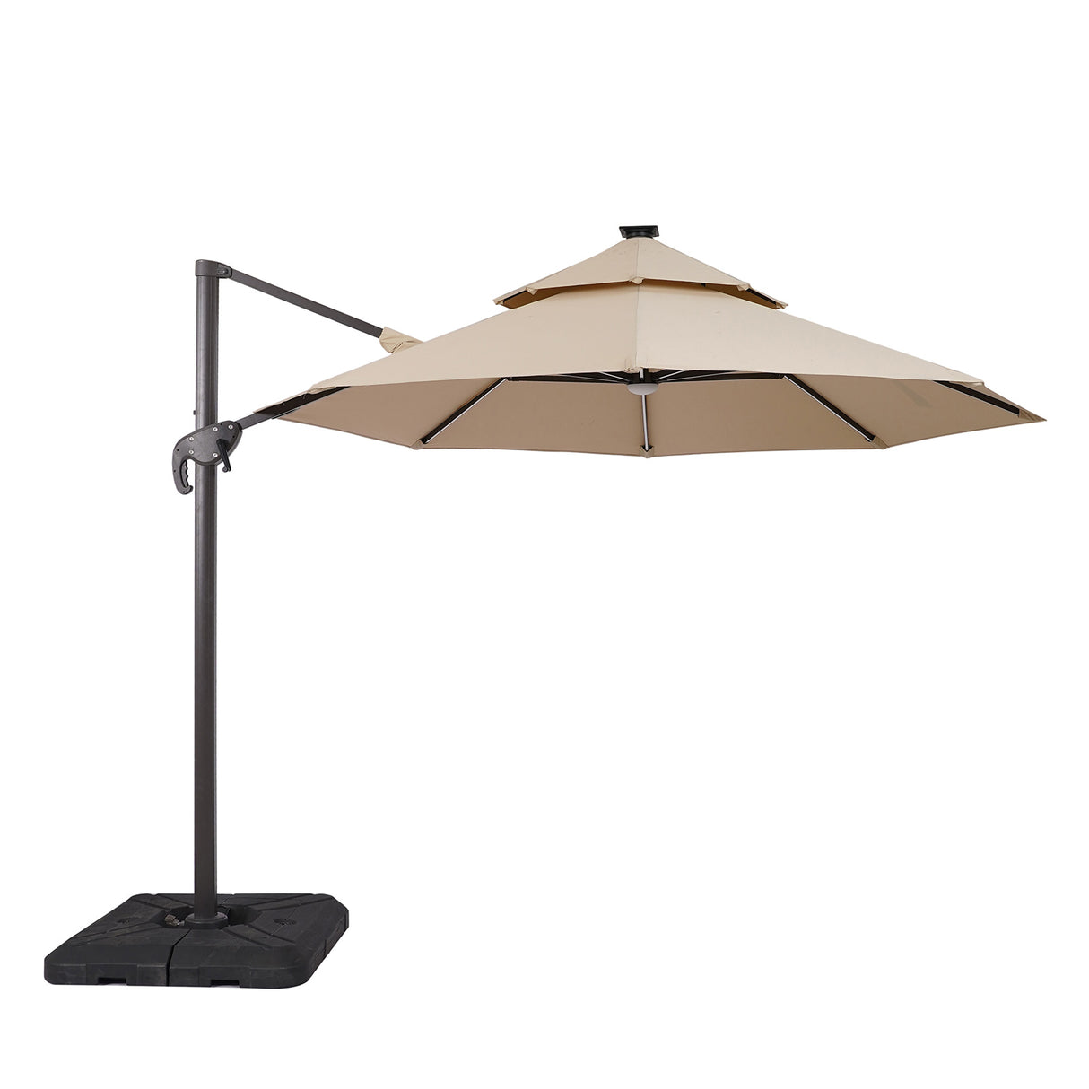 Fera Beige 10 Ft Round Umbrella w/ LED Bulb + 37" Large Base from Furniture of America - Luna Furniture