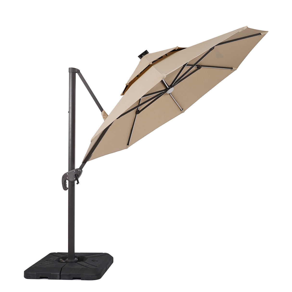 Fera Beige 10 Ft Round Umbrella w/ LED Bulb + 37" Large Base from Furniture of America - Luna Furniture
