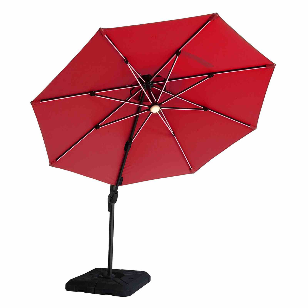 Fera Red 10 Ft Round Umbrella w/ LED Bulb + 37" Large Base from Furniture of America - Luna Furniture